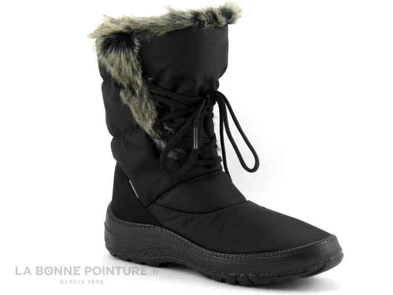 Achat chaussures Antarctica Femme Botte Pluie Neige, vente Antarctica 687 Noir - Fourrure beige - Lacet - Botte neige Femme