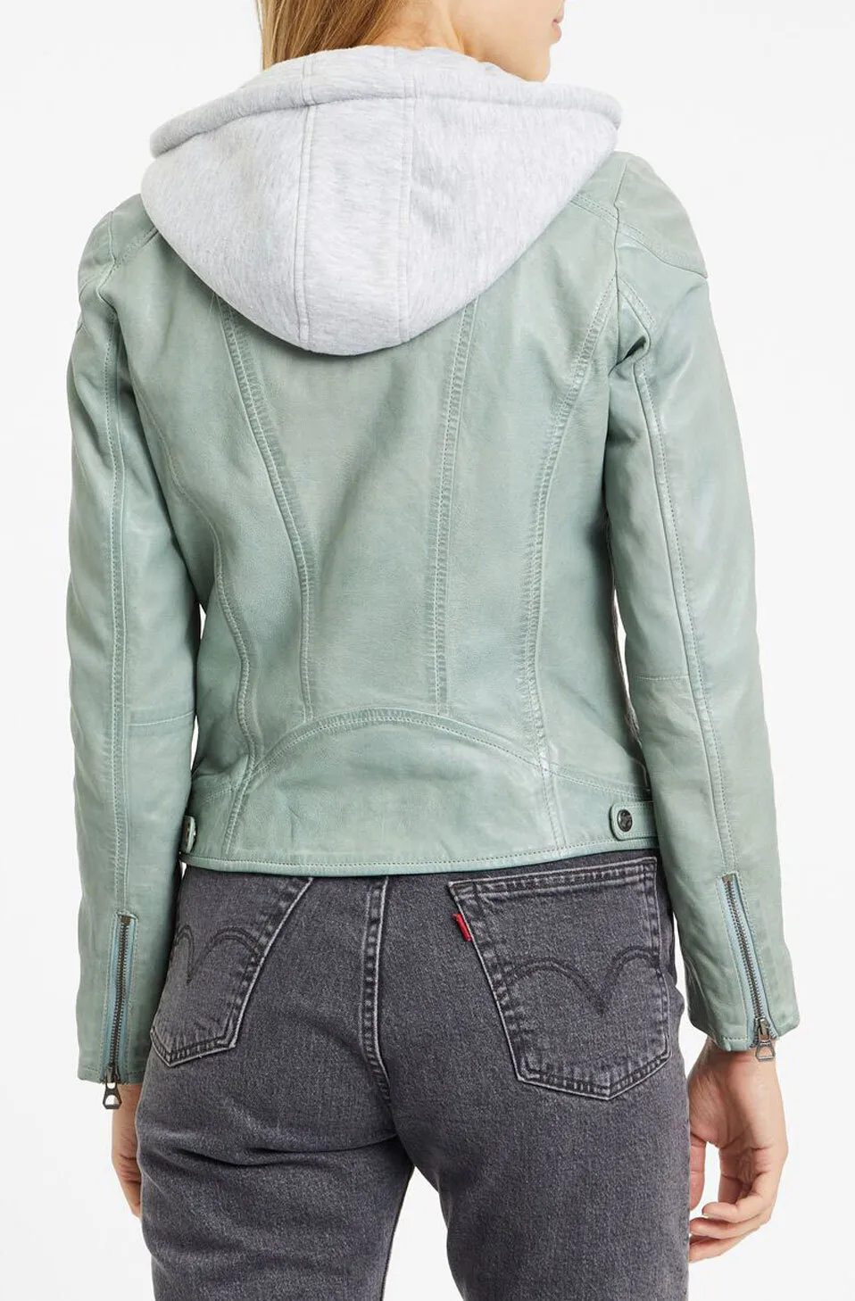 Blouson cuir capuche femme mint