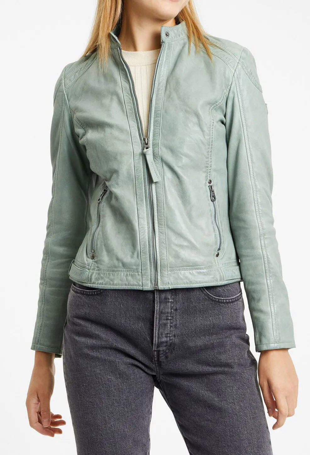 Blouson cuir capuche femme mint