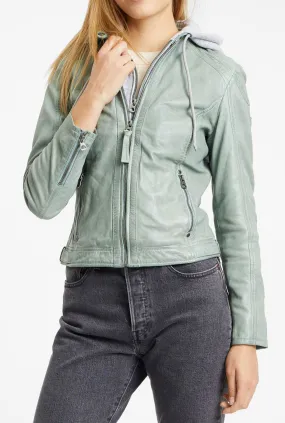 Blouson cuir capuche femme mint