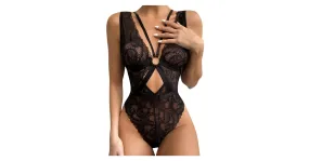 Body transparent en dentelle avec anneau pour femme