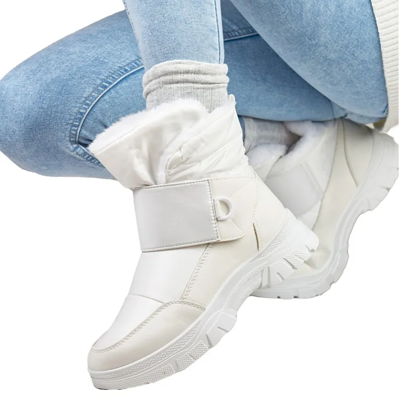 Bottes de neige blanches avec Velcro, bottes isolées pour l'hiver