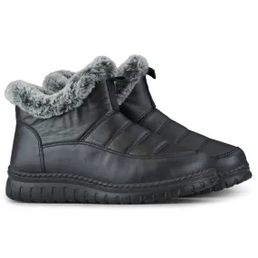 Bottes de neige courtes confortables, bottes d'hiver avec fourrure le noir