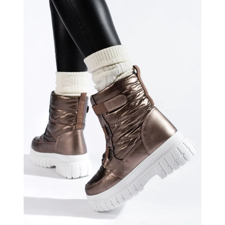 Bottes de neige pour femmes avec velcro Shelovet marron brun