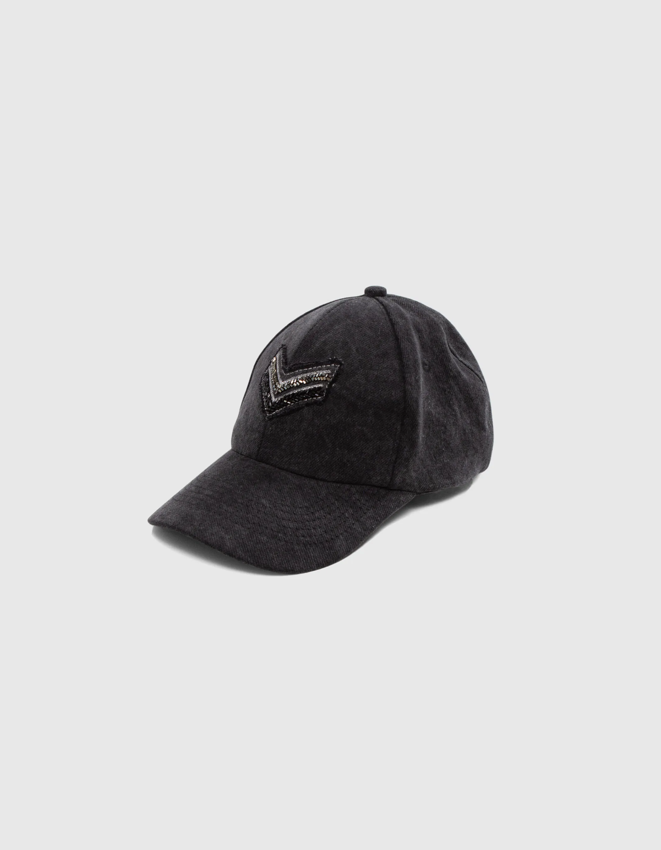 Casquette en jean anthracite chevrons brodés Femme