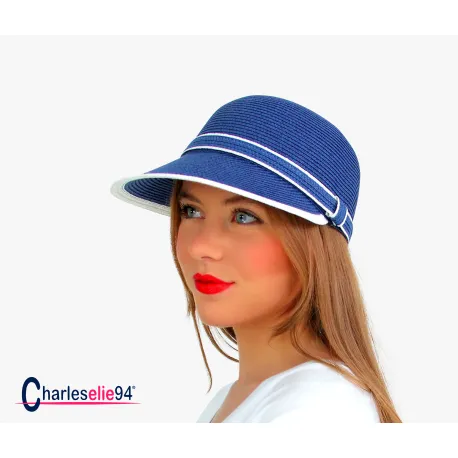 Chapeau casquette en paille HB95 bleu marine