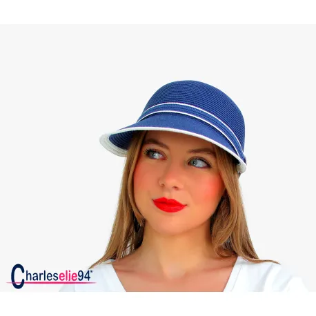 Chapeau casquette en paille HB95 bleu marine