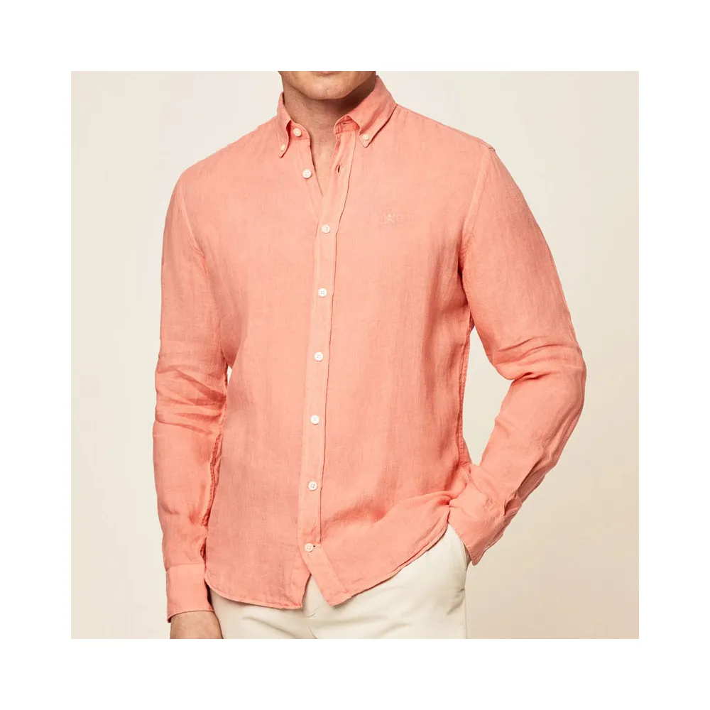 Chemise ajustée Hackett en lin pêche