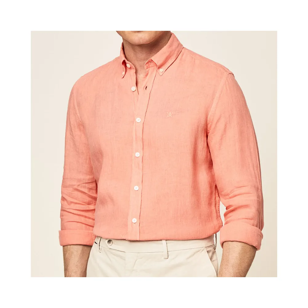 Chemise ajustée Hackett en lin pêche