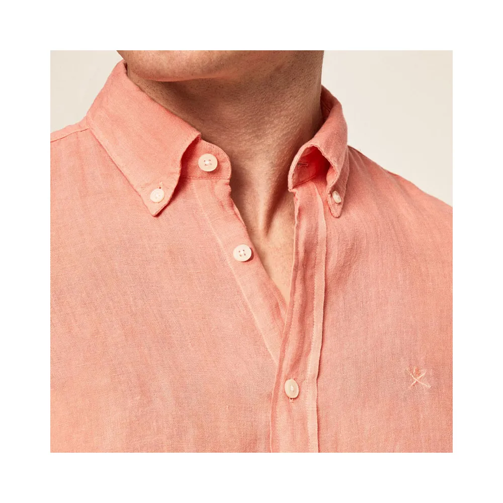 Chemise ajustée Hackett en lin pêche