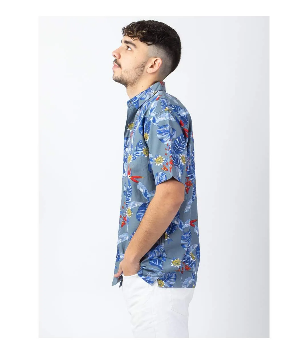 Chemise homme manches courtes LORENZO imprimé fleuri gris Coton Du Monde