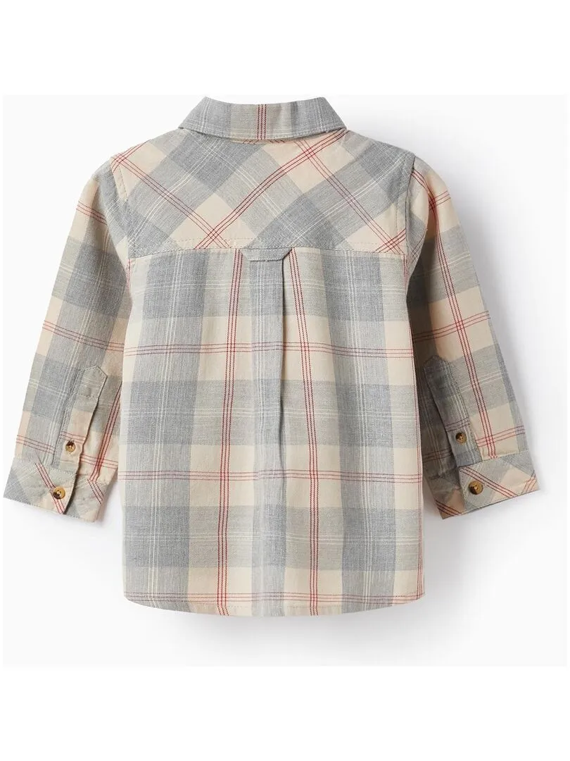 Chemise à carreaux en coton pour bébé garçon 'B&S' manches longues  NOËL - Gris