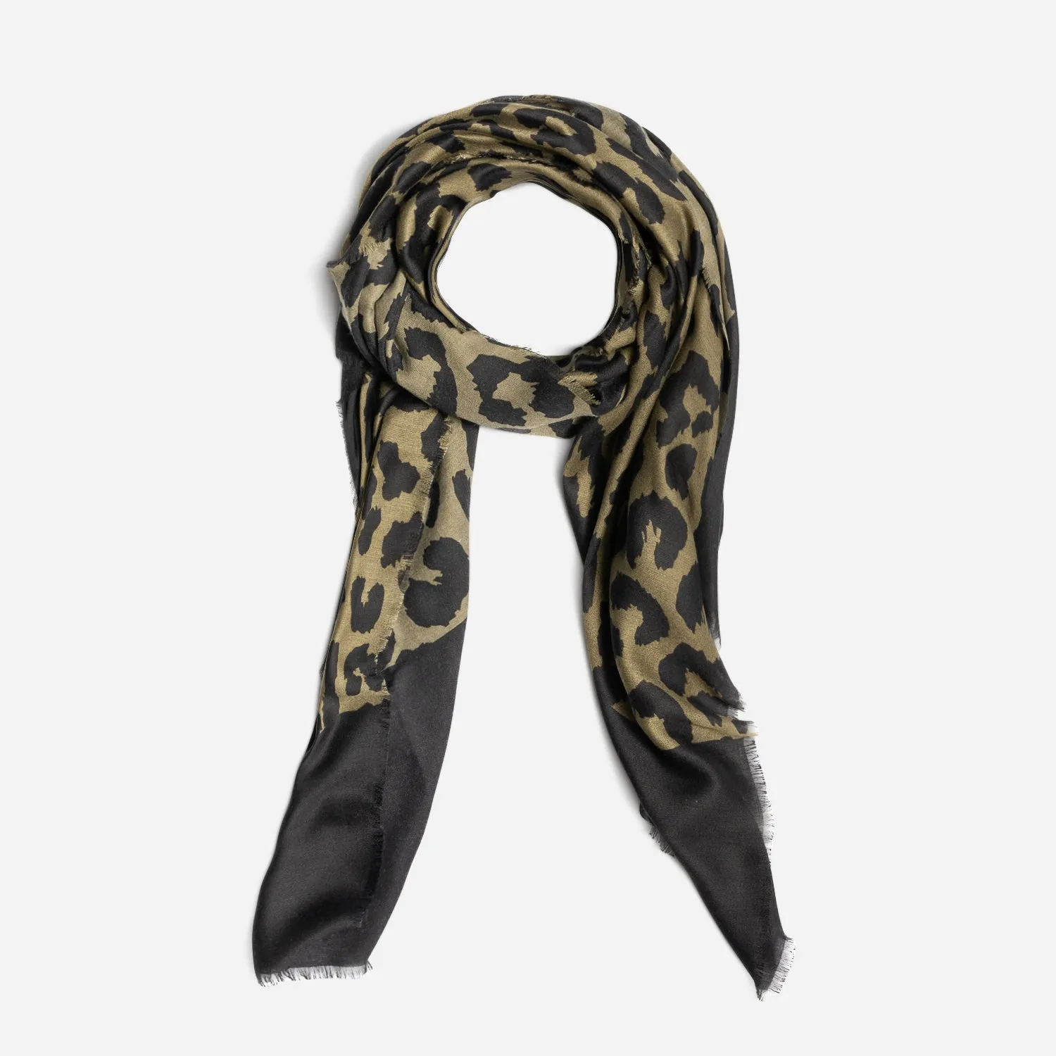 Chèche kaki et noir à maxi motif léopard - Foulards / écharpes Accessoires | ERAM