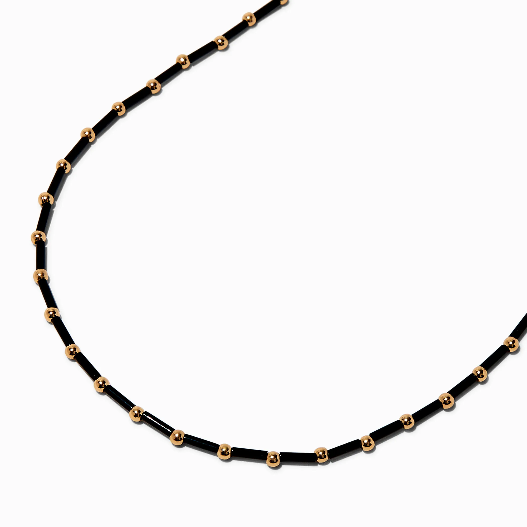 Collier couleur dorée billes tubulaires noires