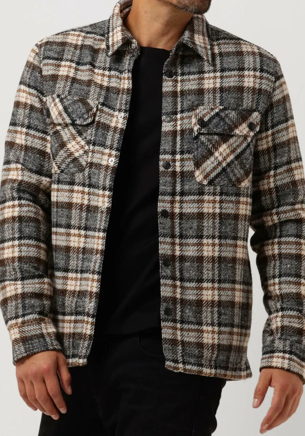 colourful rebel surchemise jack check overshirt en camel