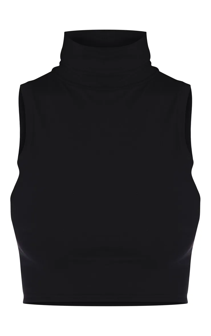 Essentiel Crop top noir sans manches à col roulé