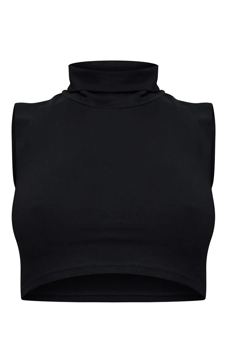 Essentiel Crop top noir sans manches à col roulé