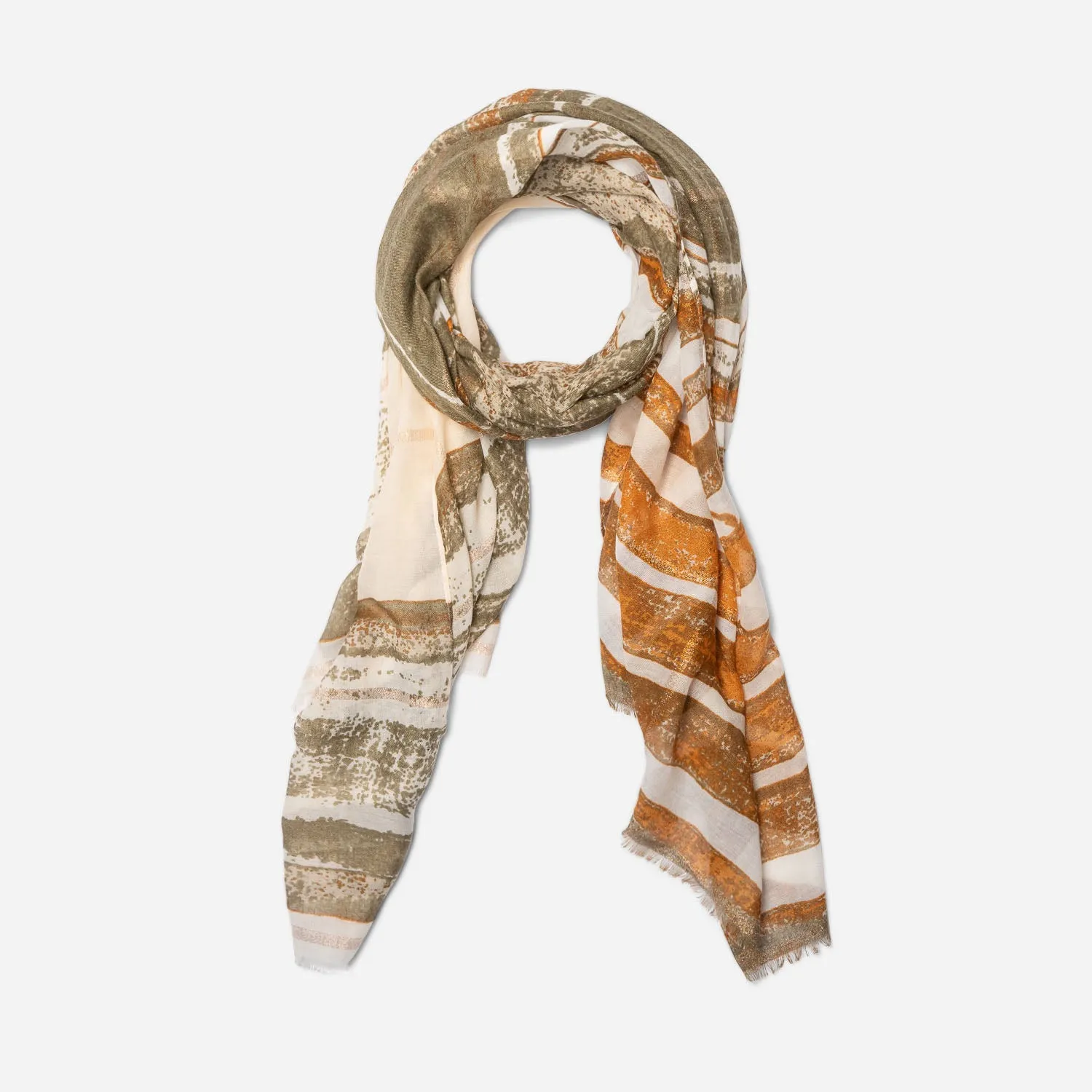 Foulard kaki, écru et orange à rayures - Foulards / écharpes Accessoires | ERAM