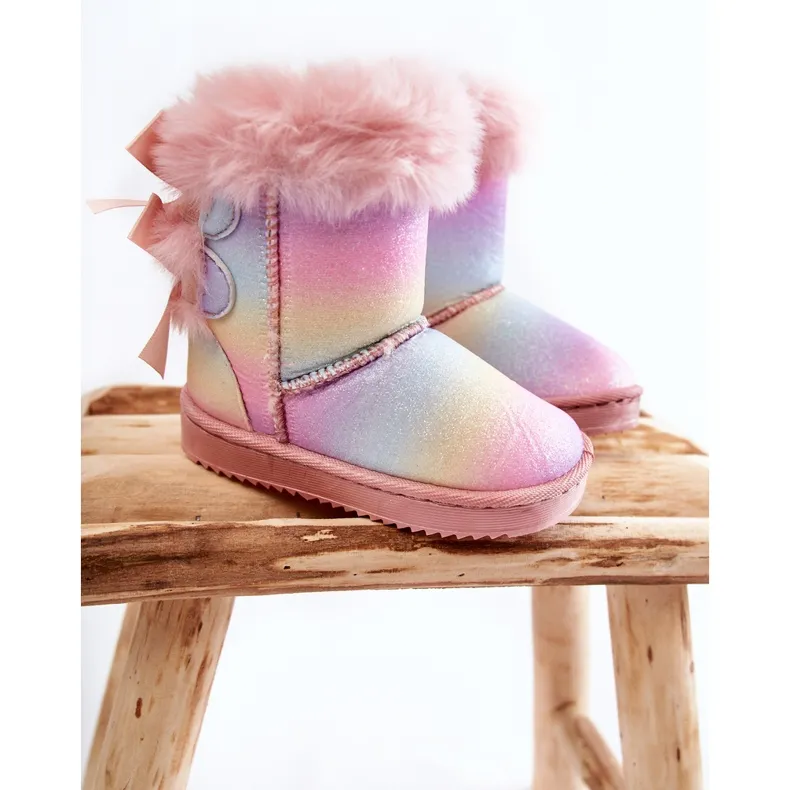 FR1 Bottes Chaudes Enfant Avec Nœuds Bottes De Neige Funky Multicolores rose