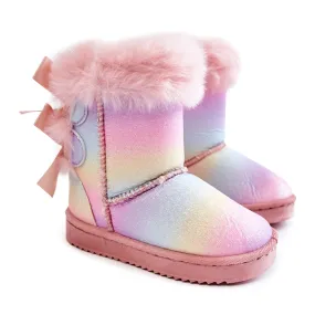 FR1 Bottes Chaudes Enfant Avec Nœuds Bottes De Neige Funky Multicolores rose