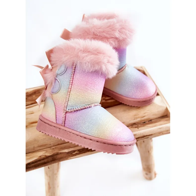 FR1 Bottes Chaudes Enfant Avec Nœuds Bottes De Neige Funky Multicolores rose