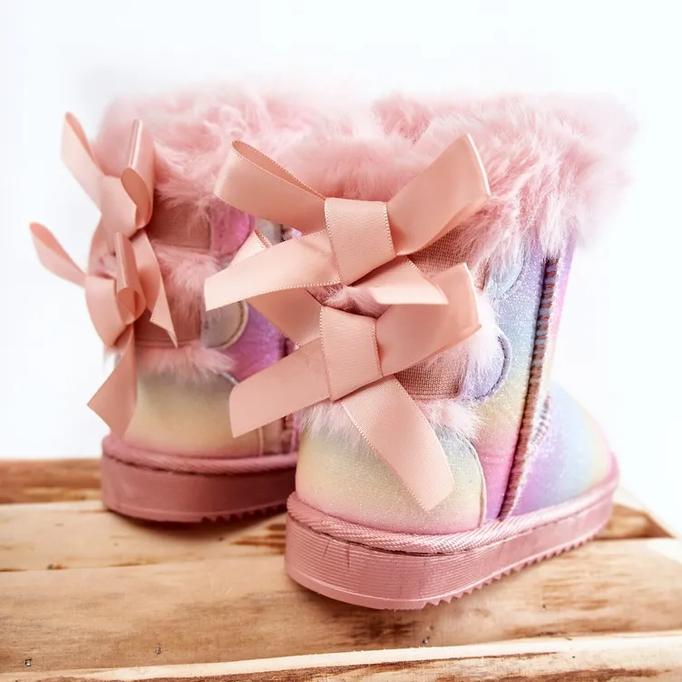 FR1 Bottes Chaudes Enfant Avec Nœuds Bottes De Neige Funky Multicolores rose