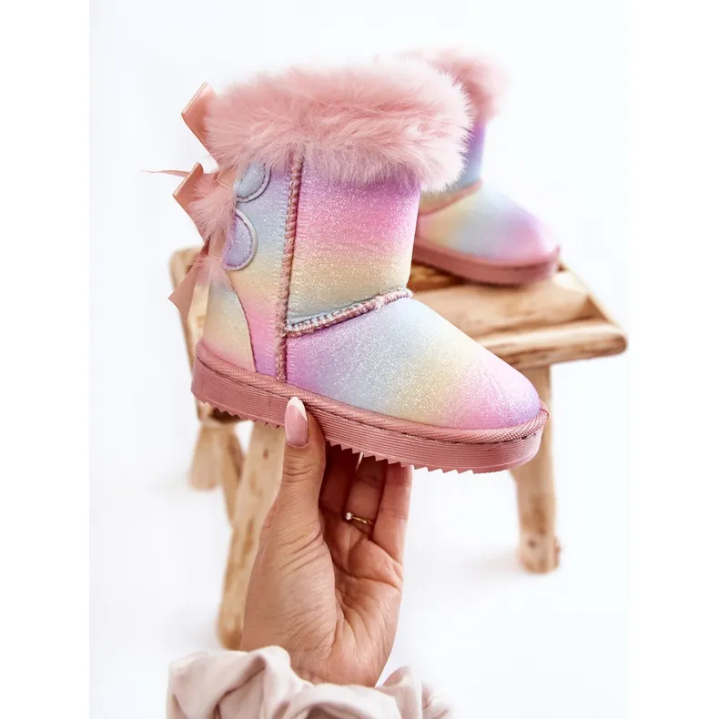 FR1 Bottes Chaudes Enfant Avec Nœuds Bottes De Neige Funky Multicolores rose