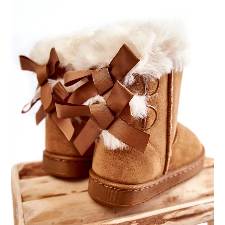 FR1 Bottes chaudes pour enfants avec nœuds Bottes de neige funky beiges