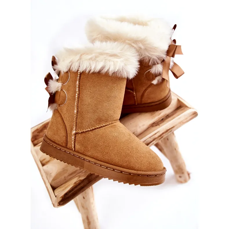 FR1 Bottes chaudes pour enfants avec nœuds Bottes de neige funky beiges