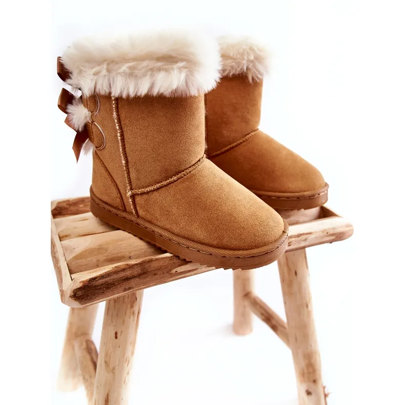 FR1 Bottes chaudes pour enfants avec nœuds Bottes de neige funky beiges