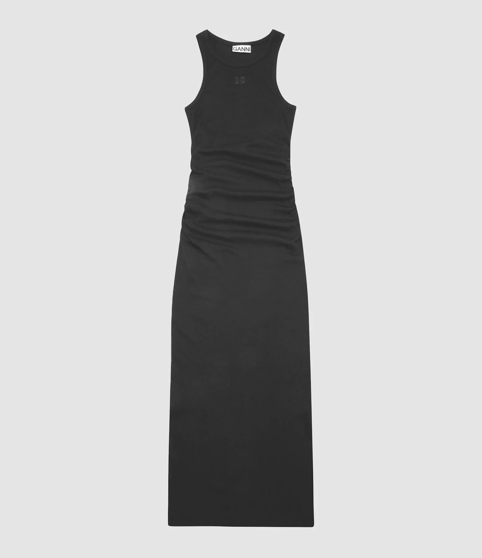 GANNI Partager  Robe Longue Soft Cotton Rib Tank  Black  