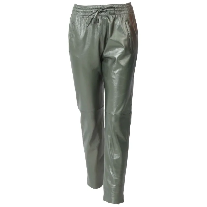 GIFT MÉTAL (REF. 64588) VERT FONCÉ - PANTALON JOGPANT CUIR VÉRITABLE