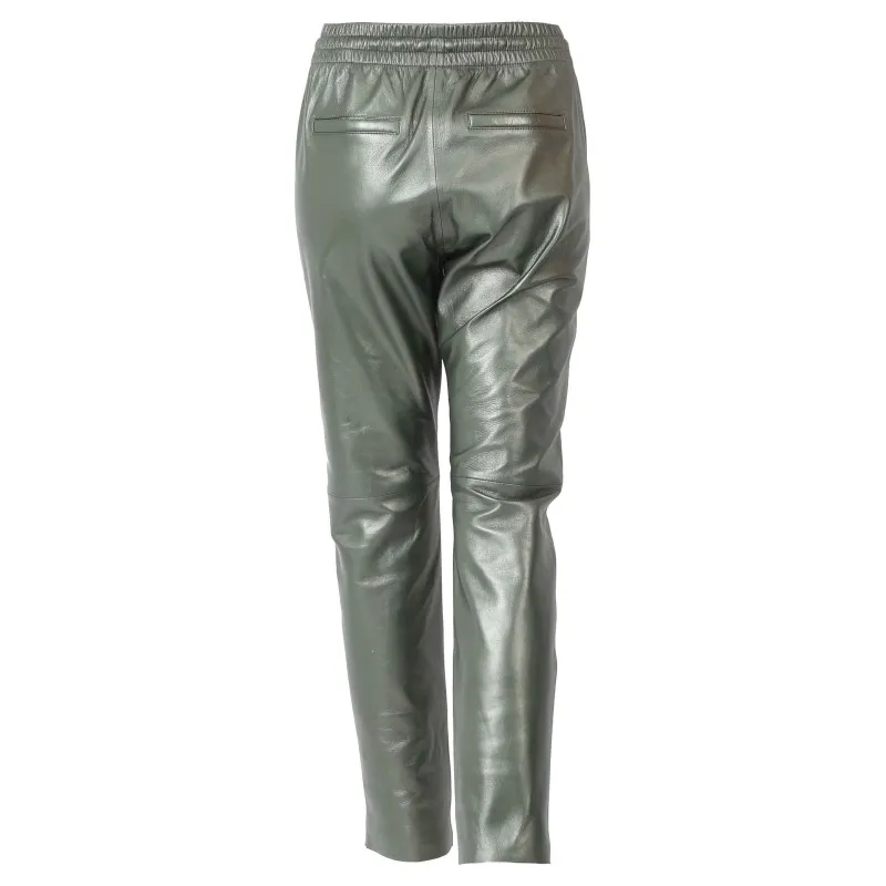 GIFT MÉTAL (REF. 64588) VERT FONCÉ - PANTALON JOGPANT CUIR VÉRITABLE