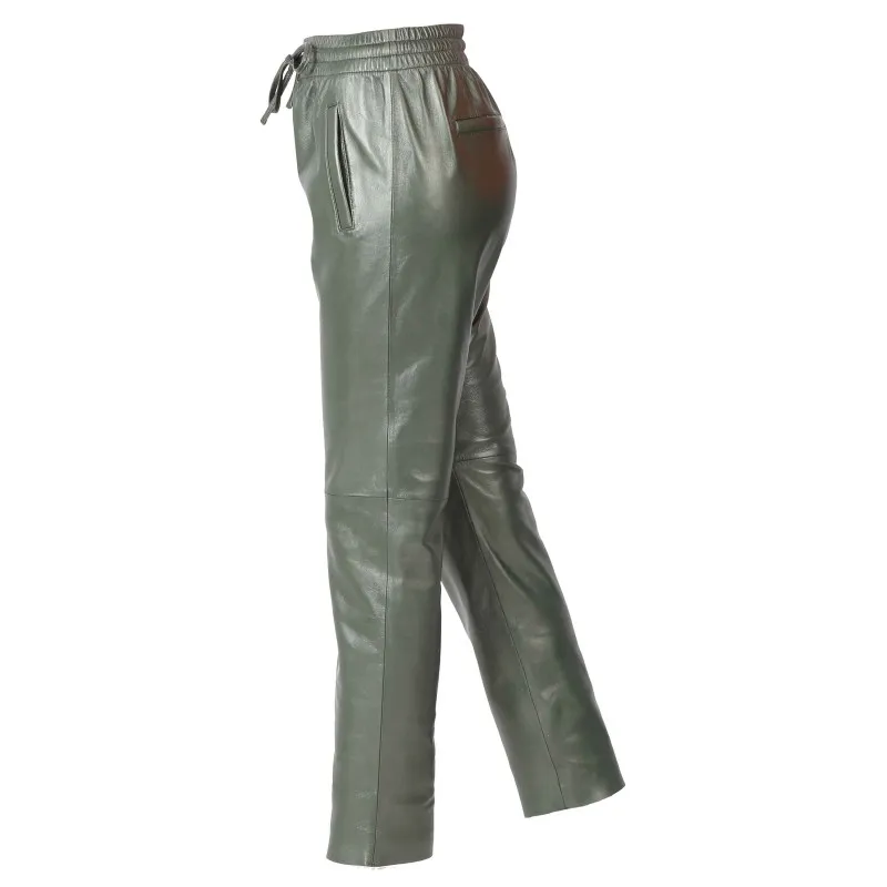 GIFT MÉTAL (REF. 64588) VERT FONCÉ - PANTALON JOGPANT CUIR VÉRITABLE