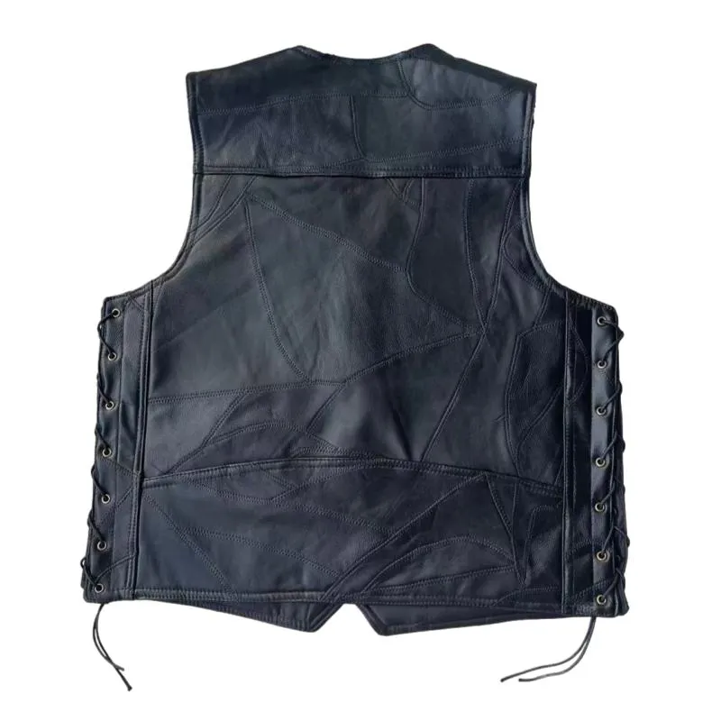 Gilet cuir biker lacet