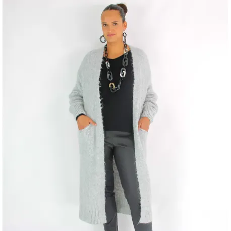 Gilet long MAUREEN laine mohair gris