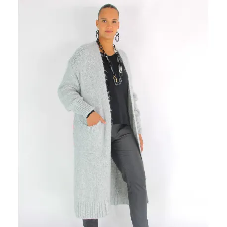 Gilet long MAUREEN laine mohair gris