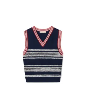 GILET TRICOT SHADE NAVY, RED AND WHITE - Wales Bonner | Chez Maman Rouen