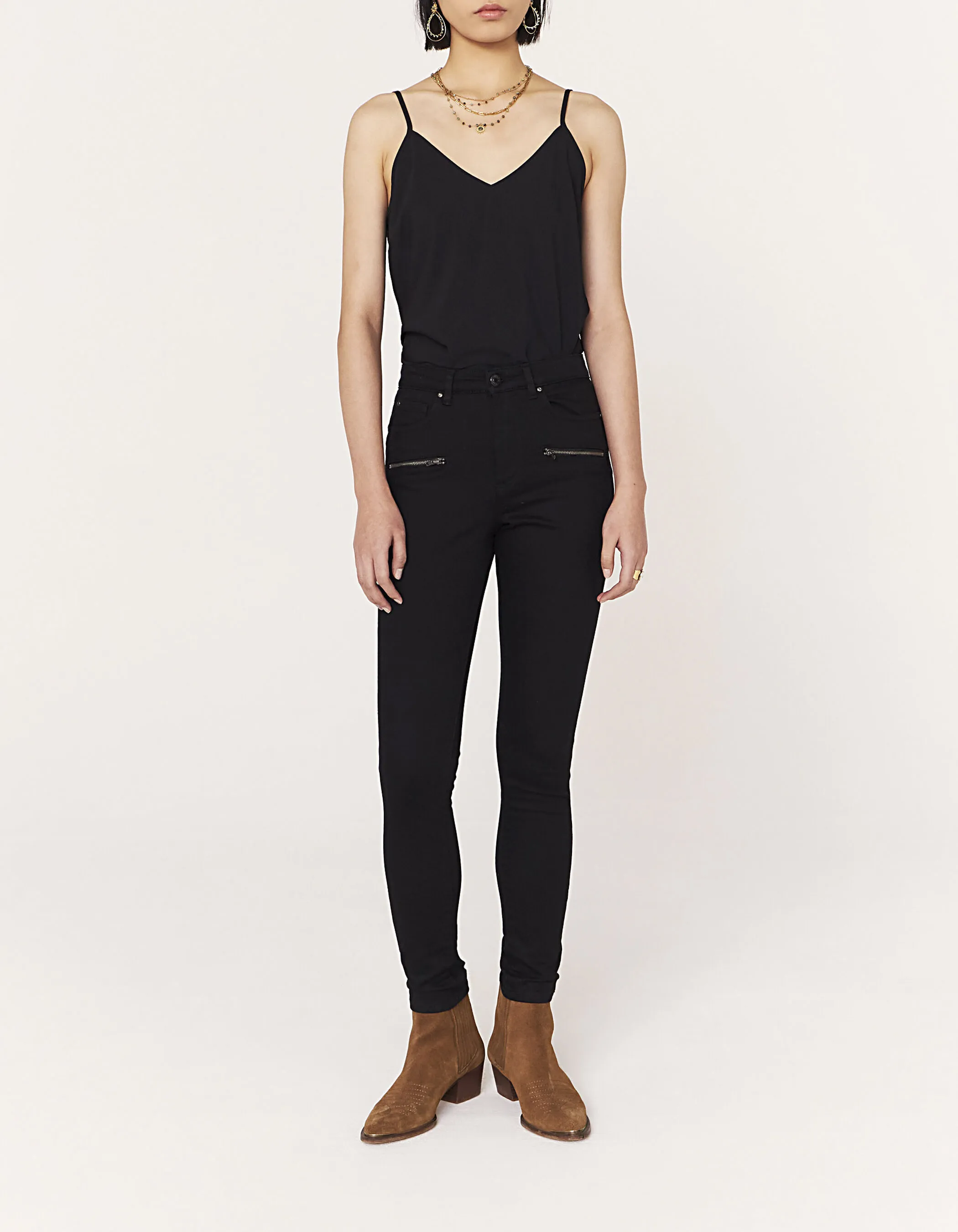 Jean slim 7/8ème taille haute noir femme