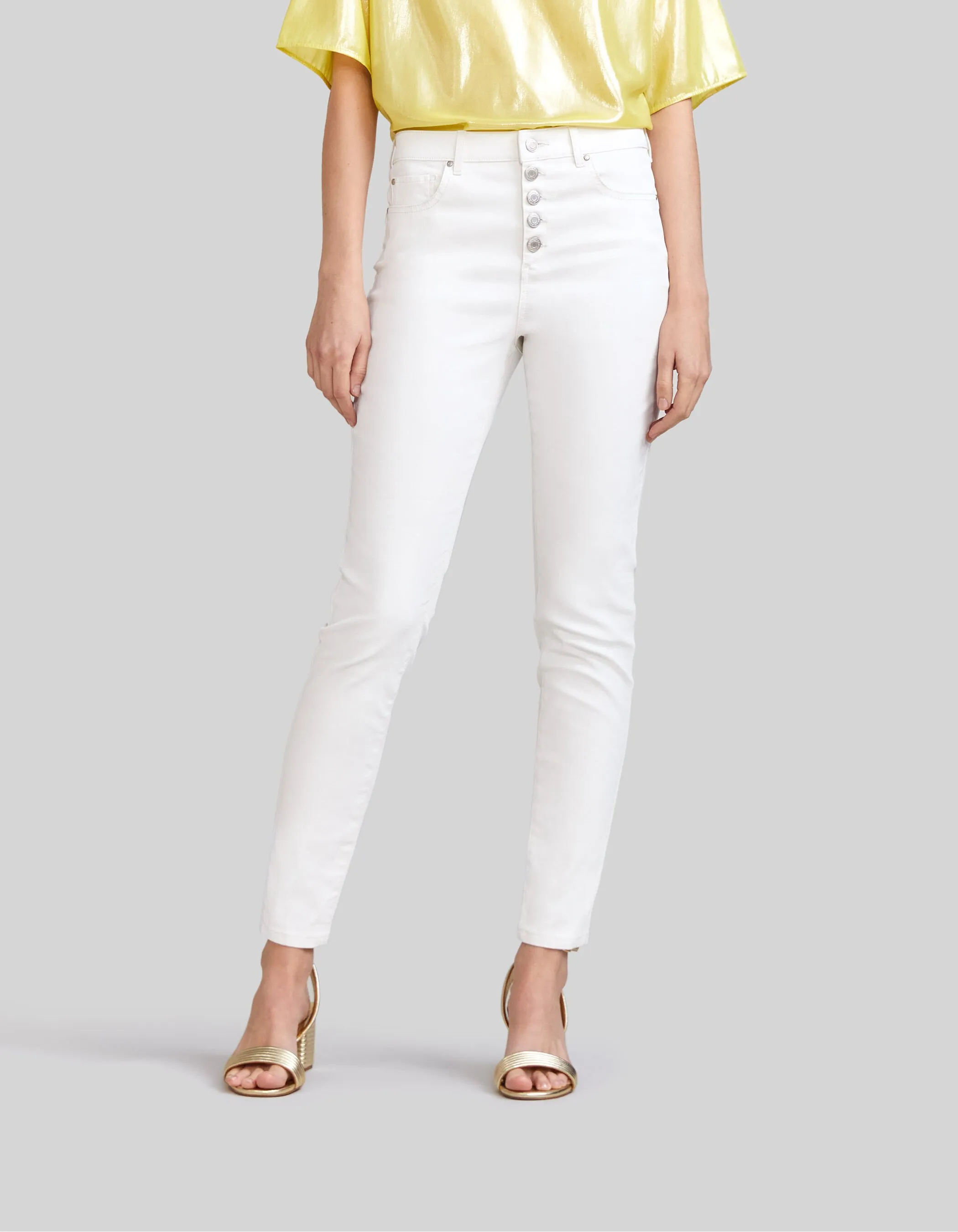 Jean slim blanc cassé enduit taille haute Femme