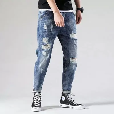 Jean troué homme homme distressed denim troué déchirures bleu