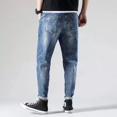 Jean troué homme homme distressed denim troué déchirures bleu