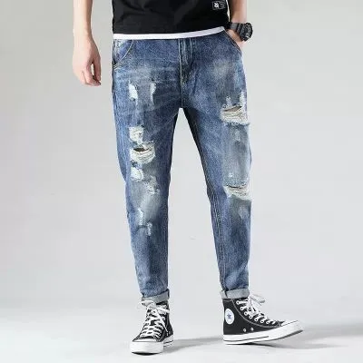 Jean troué homme homme distressed denim troué déchirures bleu