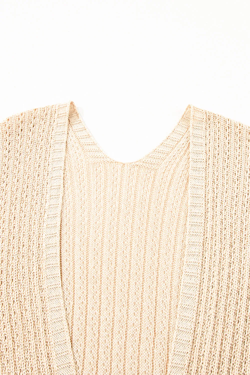 Khaki Hollow-out Bracelet Sleeve Knit Cardigan