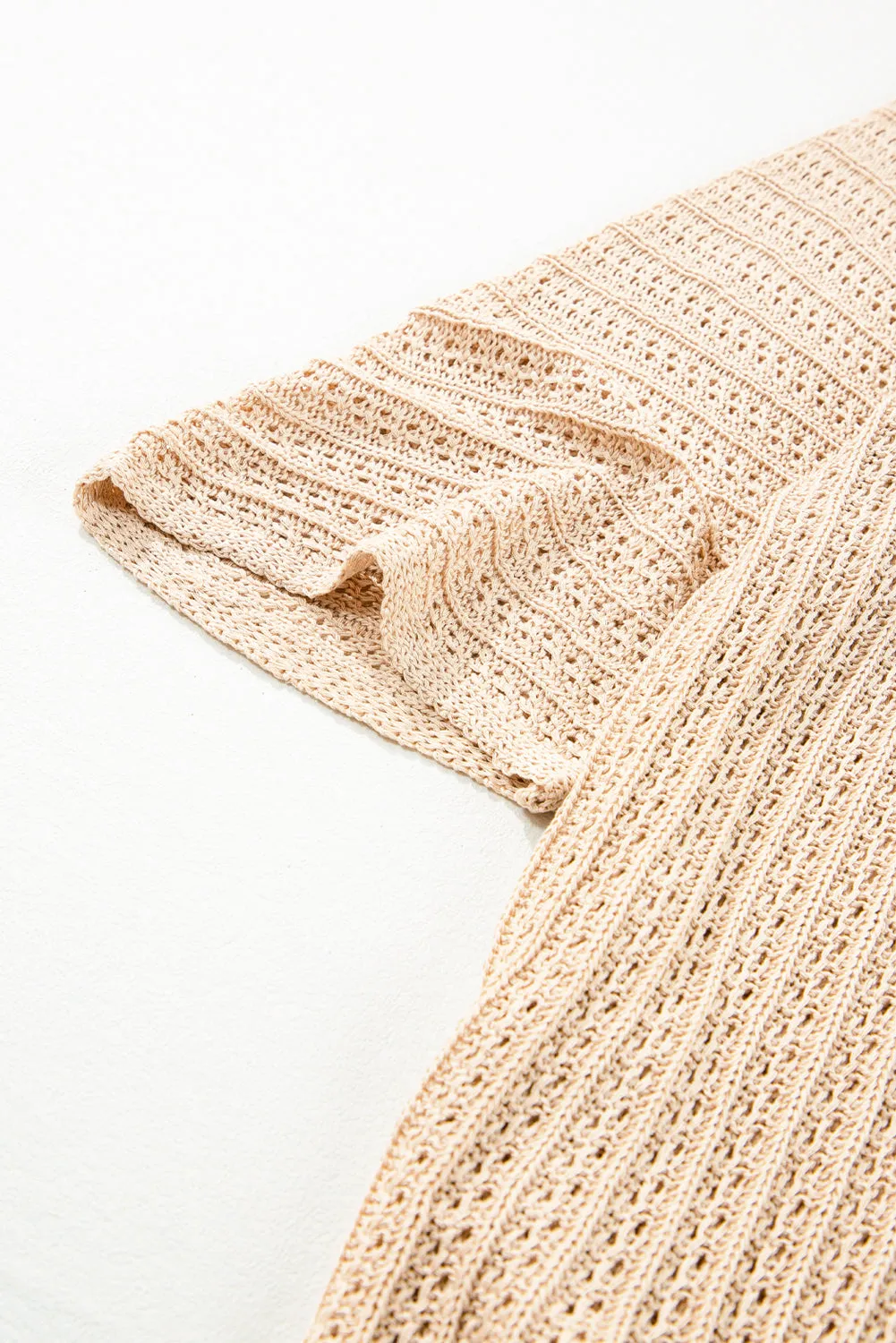 Khaki Hollow-out Bracelet Sleeve Knit Cardigan