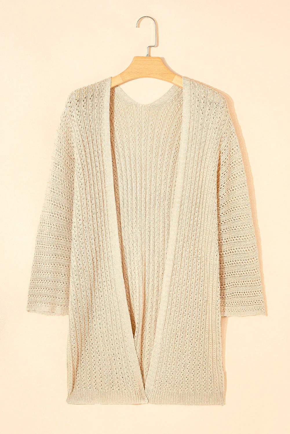 Khaki Hollow-out Bracelet Sleeve Knit Cardigan