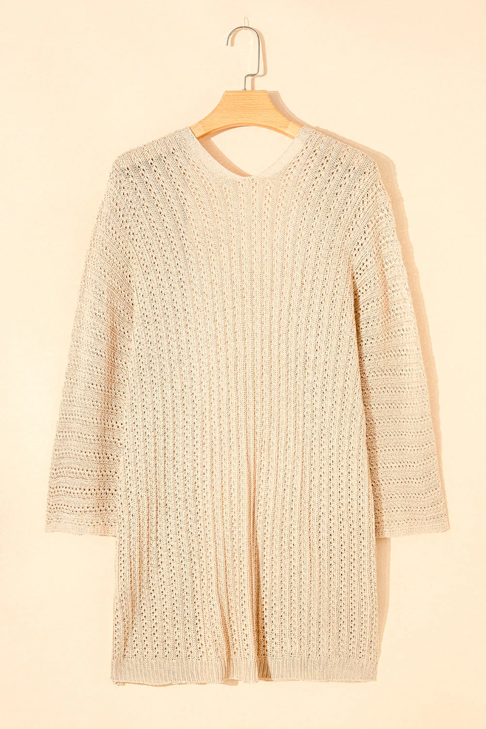 Khaki Hollow-out Bracelet Sleeve Knit Cardigan