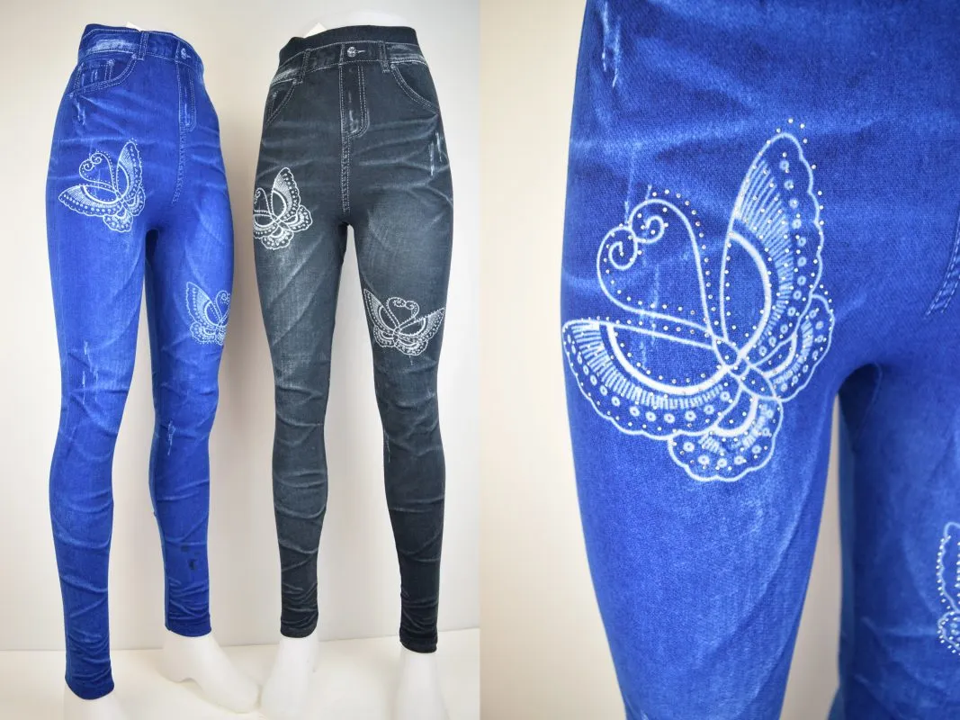 Legging Jean Motif Papillon Strassé (x12)