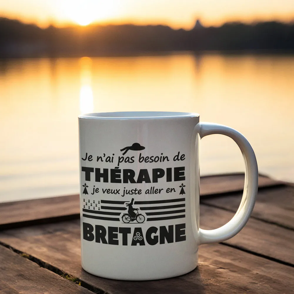 Lot T-Shirt + Mug humour Breton | pas besoin de Thérapie, BRETAGNE | imprimé en France | idée cadeau souvenir