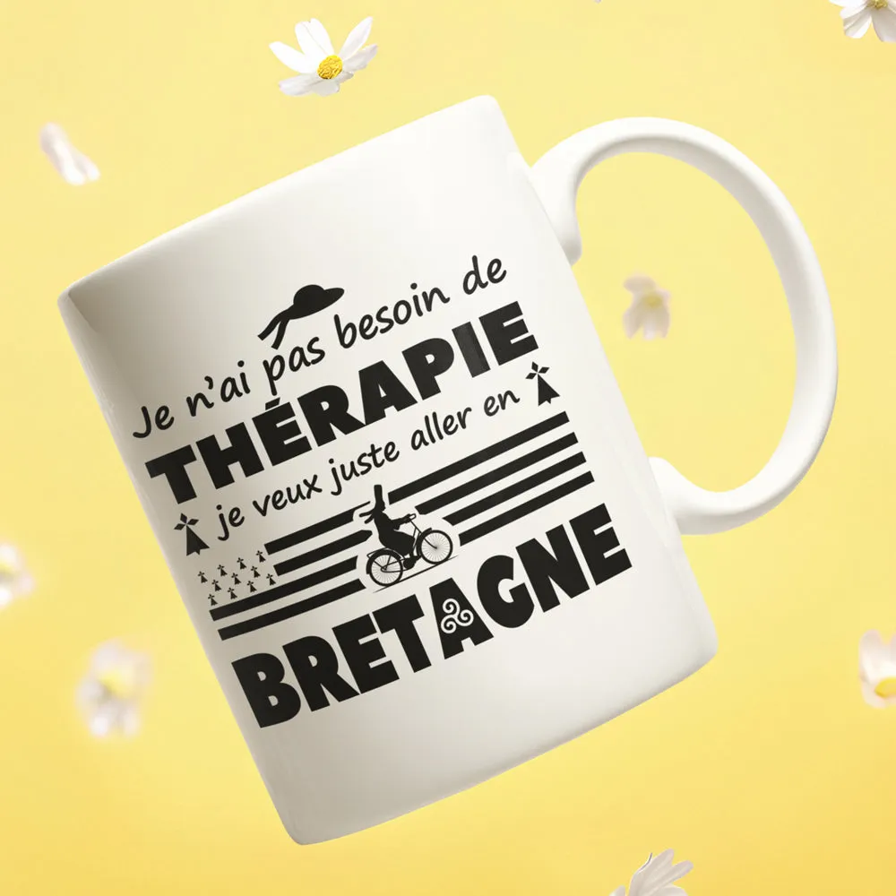 Lot T-Shirt + Mug humour Breton | pas besoin de Thérapie, BRETAGNE | imprimé en France | idée cadeau souvenir